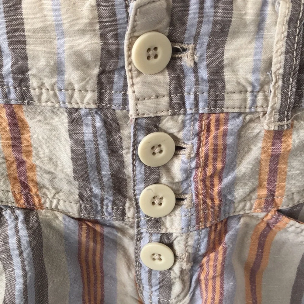Free People Morning Rain Pastel Stripe Linen Blend Button-Fly Shorts Size 0- EUC